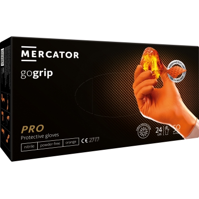 MERCATOR Gogrip Orange – orange, durable nitrile gloves with 3D texture