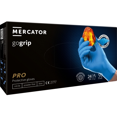 MERCATOR Gogrip Blue – blue, durable nitrile gloves with 3D texture