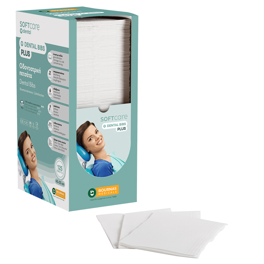 Dental Bibs Soft Care Plus 3ply with dispenser white (125 pcs)
