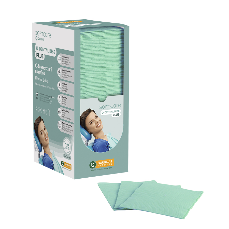 Dental Bibs Soft Care Plus 3ply with dispenser mint green (4 x 125 pcs)