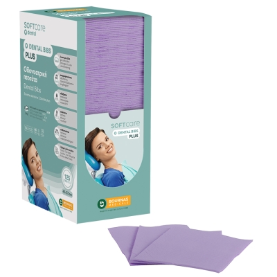 Dental Bibs Soft Care Plus 3ply with dispenser purple (125 pcs)