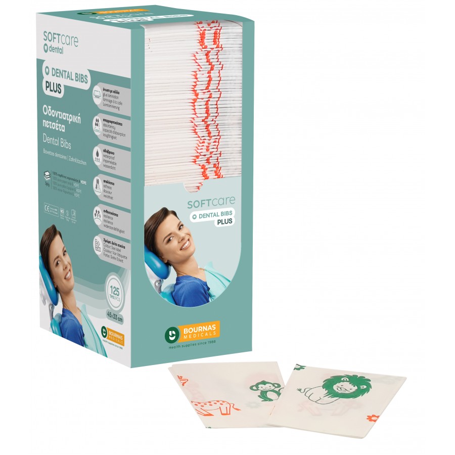 Zobārstniecības priekšautiņi Soft Care Plus 3 slāņu ar dozatoru bērniem (125 gab.)