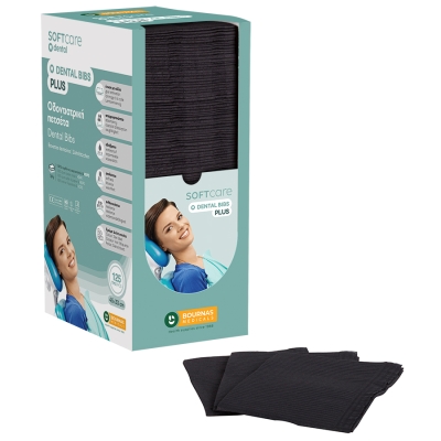 Dental Bibs Soft Care Plus 3ply with dispenser black (125 pcs)