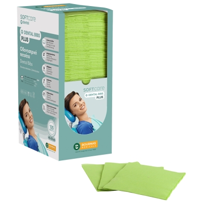 Dental Bibs Soft Care Plus 3ply with dispenser lime green (125 pcs)
