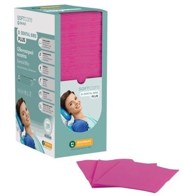 Dental Bibs Soft Care Plus 3ply with dispenser fucsia (125 pcs)