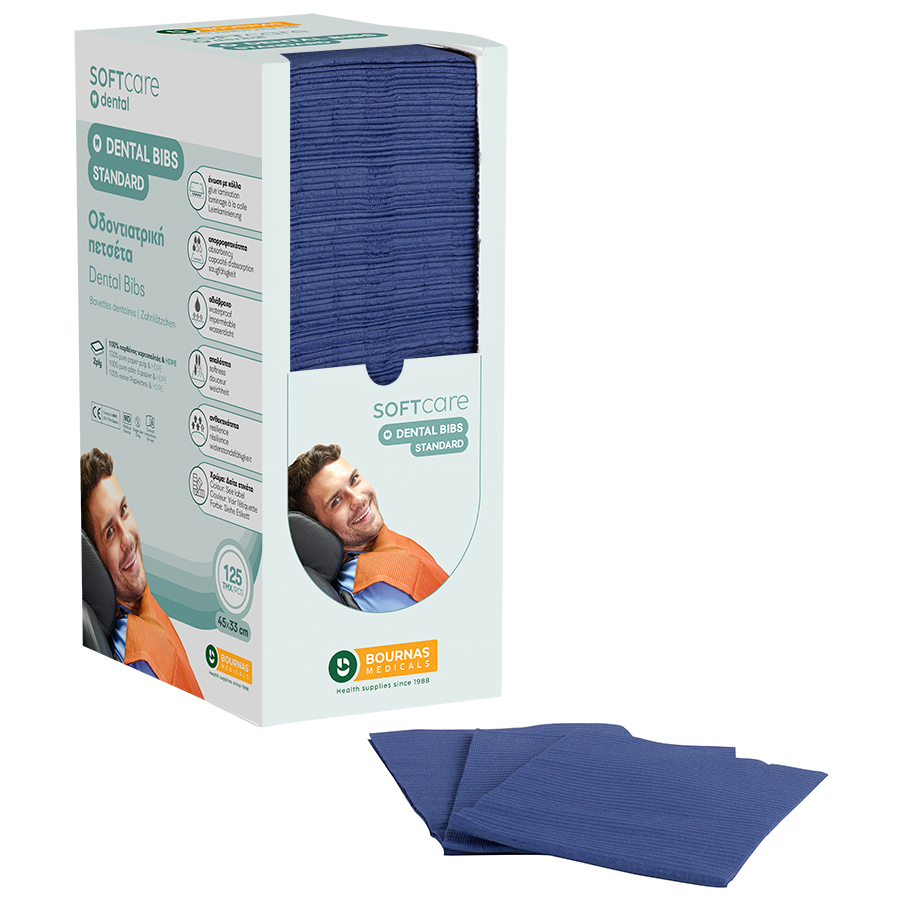 Zobārstniecības priekšautiņi Soft Care Standard 2ply ar dozatoru zils (4 x 125 gab.)